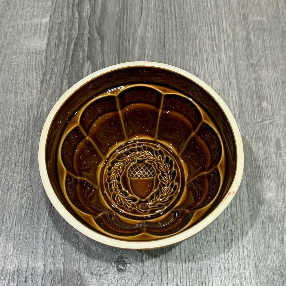 Brown Ceramic Bowl with Embossed Design